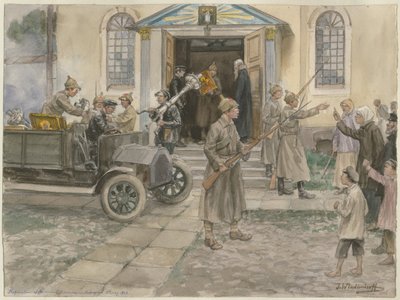 A petrográdi egyházi kincsek lefoglalása 1922. május 5-én az oroszországi akvarellsorozatból alkotó: Ivan Alexeyevich Vladimirov