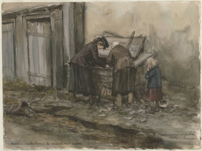 Két nő és egy gyerek a szemetesben kutat az orosz forradalom akvarellsorozatból alkotó: Ivan Alexeyevich Vladimirov