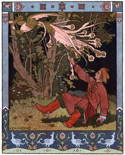 Iván cárevics, a tűzmadár és a szürke farkas, 1899 körül (kőnyomat) alkotó: Ivan Yakovlevich Bilibin