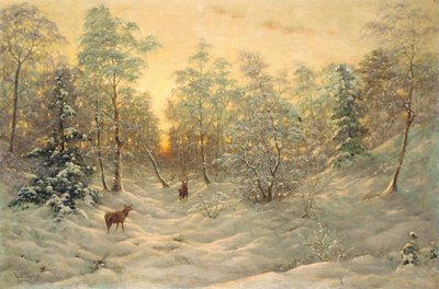 Szarvas a havas tájon alkonyatkor alkotó: Ivan Fedorovich Choultse