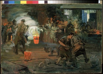 ""Munkások egy öntödei műhelyben"" Ivan Georgievich Drozdov festménye (1880-1939) 1923 Állami Orosz Múzeum Szentpétervár alkotó: Ivan Georgievich Drozdov
