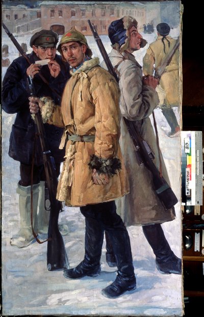 "A Vörös Hadsereg katonái" Ivan Drozdov (1880-1939) festménye, 1918 Állami Központi Tüzérségi Múzeum, Szentpétervár alkotó: Ivan Georgievich Drozdov