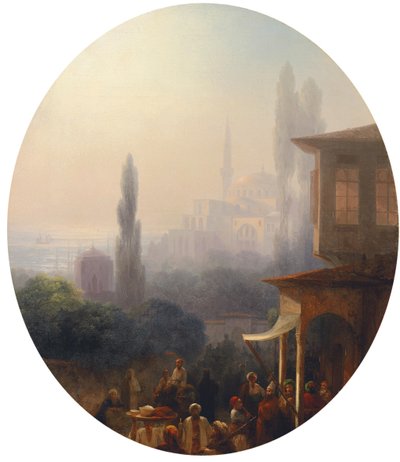 Piaci jelenet Konstantinápolyban, a Hagia Sophia mögött, 1860 alkotó: Ivan Konstantinovich Aivazovsky