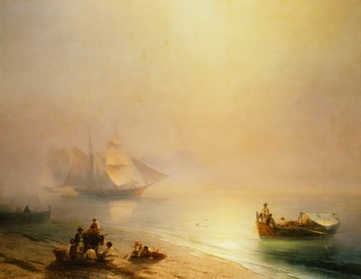 Fisherfolk a tengerparton, Nápolyi-öböl, 1873 alkotó: Ivan Konstantinovich Aivazovsky