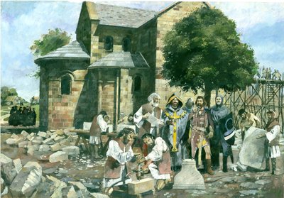 Az apátsági templom felszentelése a canterburyi érsek által William Rufus jelenlétében, Battle Abbey (akvarell, papír) alkotó: Ivan Lapper