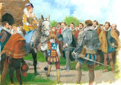 I. Erzsébetet üdvözlik a Kenilworth kastélyban, 1570-es évek, 1990-2010 alkotó: Ivan Lapper