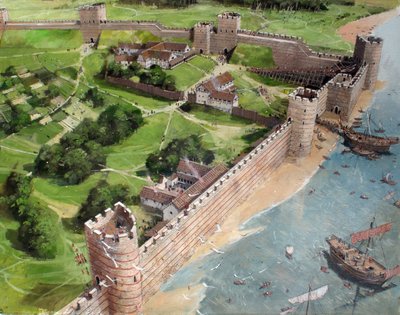 A római kori London délkeleti sarkának és a Tower of London későbbi helyének rekonstruált nézete, ahogyan az i.sz. 400 körül kinézhetett. alkotó: Ivan Lapper