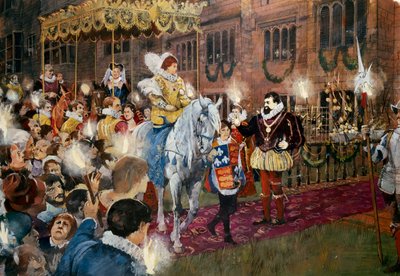 Robert Dudley üdvözli I. Erzsébet királynőt a Warwickshire állambeli Kenilworth kastélyban, 1575 júliusa a 2000-es évek között alkotó: Ivan Lapper