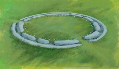 Stonehenge: az első fázis, amely az Aubrey-lyukakat körülvevő árkot, padot és ellenpárkányt foglalja magába. alkotó: Ivan Lapper