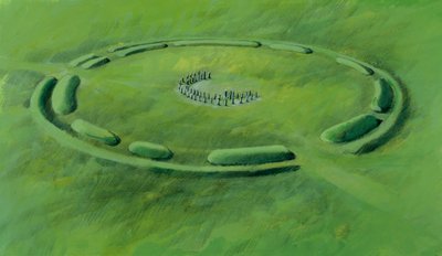 Stonehenge: a harmadik fázis a kékkövek kettős félhold alakban történő elhelyezésével kezdődik. alkotó: Ivan Lapper
