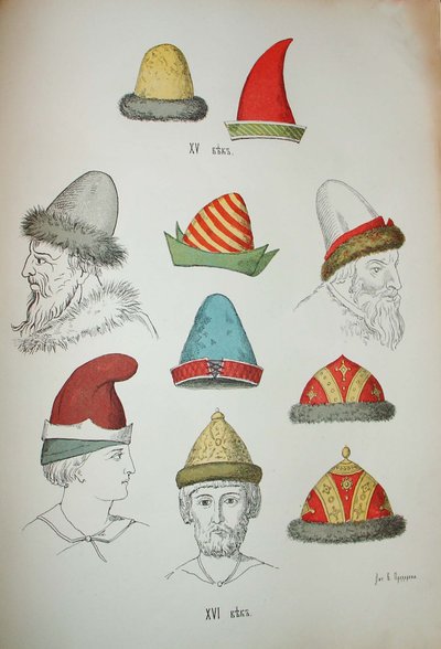 15. és 16. századi orosz fejfedők, 1850-1852 alkotó: Ivan Mikhaylovich Snegirev