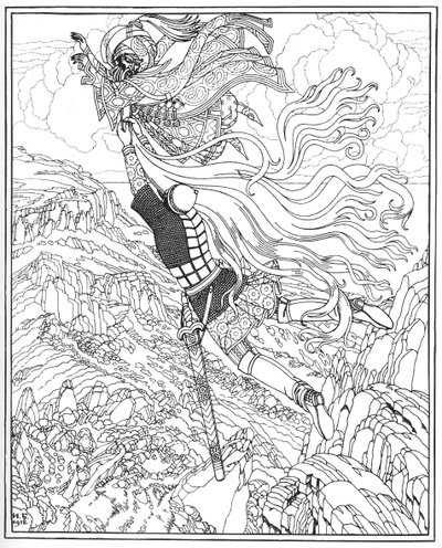 Csernomor és Ruslan repülése. Illusztráció A. Puskin Ruslan és Ljudmila című verséhez, 1918 alkotó: Ivan Yakovlevich Bilibin
