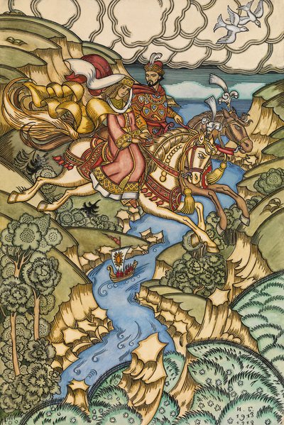 Illusztráció a Marya Morevna meséhez, 1913-1915 alkotó: Ivan Yakovlevich Bilibin