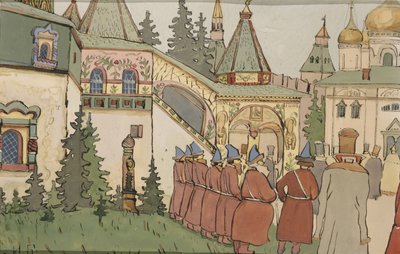 Illusztráció a Finist, a sólyom tolla című meséhez, 1900-as évek eleje alkotó: Ivan Yakovlevich Bilibin
