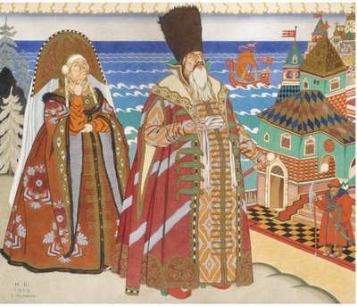 Illusztráció A. Puskin Saltan cár meséjéhez alkotó: Ivan Yakovlevich Bilibin