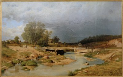 Táj egy fahíddal alkotó: Ivan Ivanovich Shishkin