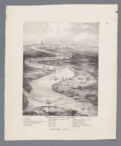 A Scheldt séta Fort Bathtől Antwerpenig, 1832 A Scheldt térképe (cím az objektumon) alkotó: J.B. Clermans