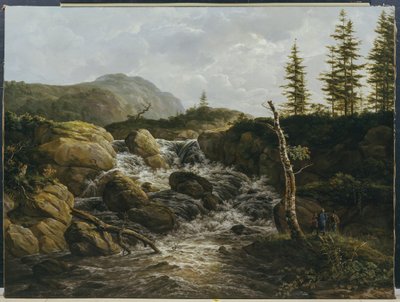 Hegyvidéki táj vízeséssel, Norvégia alkotó: Johan Christian Dahl
