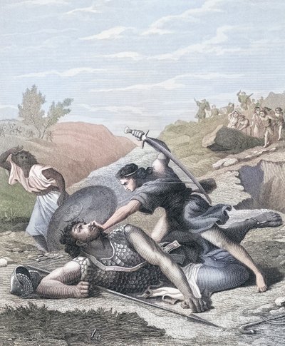 Dávid és Góliát (színes metszet) alkotó: J.F.C. (after) Reckleben