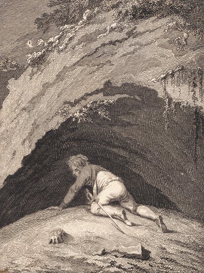 A megvert Niels Klim bekúszik a barlangba alkotó: J.F. Clemens