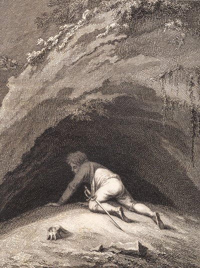 A megvert Niels Klim bemászik a barlangba alkotó: J.F. Clemens