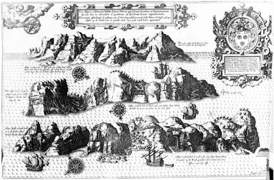 Szent Ilona szigete, illusztráció a Linschoten Itinerarioból, 1596 alkotó: J.H. van Linschoten