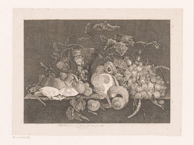 Csendélet gyümölccsel és osztrigával Galerie des peintres flamands, hollandais et allemands de Le Brun (sorozat címe) alkotó: J.L.L.C. Zentner