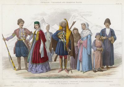 Grúz, cserkesz és örmény fajok (színes metszet) alkotó: J.L. (after) Williams