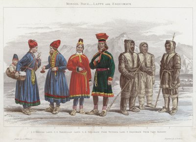 Mongol Race, Lapps és Esquimaux (színes metszet) alkotó: J.L. (after) Williams