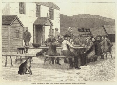 Skót önkéntesek otthon, vacsora után a Glenshee Spittal közelében lévő bárányfarmon alkotó: J.M.L. Ralston