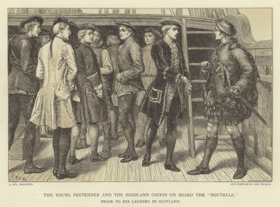 A Young Pretender és a Highland Chiefs a Doutelle fedélzetén a skóciai partraszállás előtt alkotó: J.M.L. Ralston