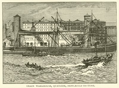 Gabonaraktár, Quayside, Newcastle-on-Tyne (metszet) alkotó: J.R. Brown