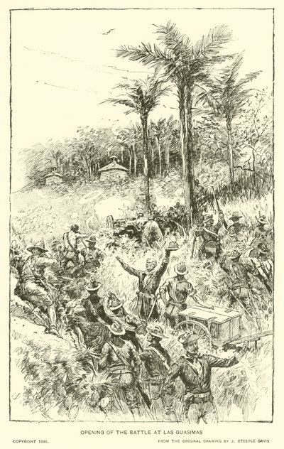 A csata megnyitása Las Guasimas-ban (litho) alkotó: J. (after) Steeple Davis