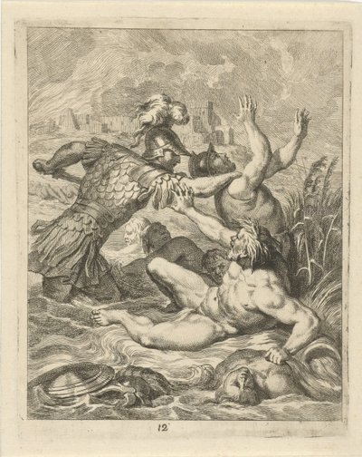 Akhilleusz Scamander folyóistennel küzd Jelenetek Akhilleusz életéből (sorozat címe) Vitam et mortem achilli (sorozat címe) alkotó: J. Alexander Janssens