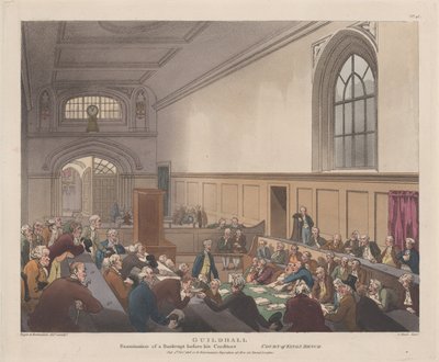 Guildhall, Examination of a Bankrupt before his Creditors Microcosm of London..., 1808. november 1. alkotó: J. Bluck