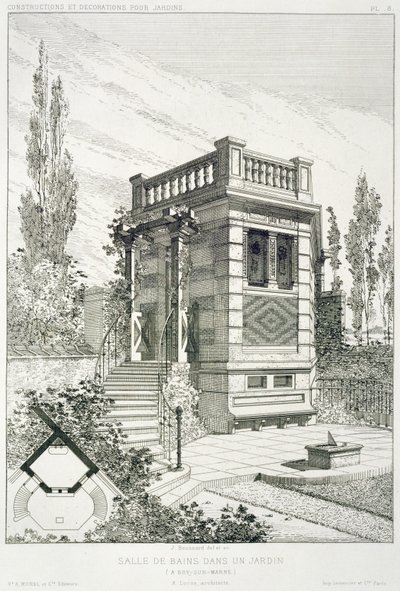 Fürdőszoba, különböző építészek terveiből álló kötetből, kocsma. Morel & Cie, Párizs, 1880 körül alkotó: J. Boussard