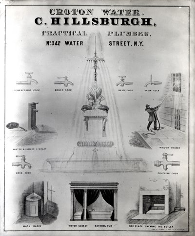 Croton víz. C. Hillsburgh, praktikus vízvezeték-szerelő, sz. 342 Water Street, New York, 1840-es évek alkotó: J. Childs