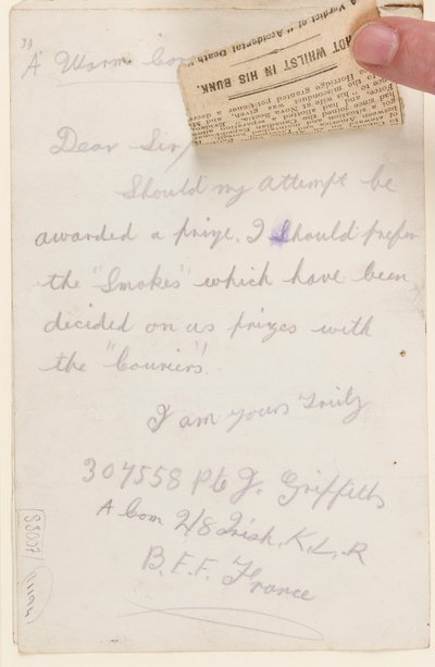 Levél a Liverpool Weekly Courier versenyszerkesztőjének, 1917 alkotó: J. Griffiths