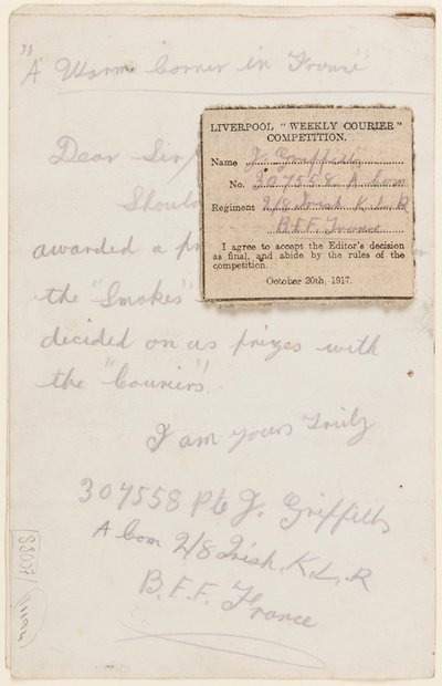 Levél a Liverpool Weekly Courier versenyszerkesztőjének, 1917 alkotó: J. Griffiths
