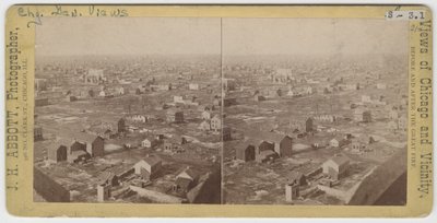 Sztereográfia a víztoronytól észak-északnyugat felé az 1871-es, 1871-es chicagói tűzvész után (bw fotó a kártyatartón) alkotó: J. H. Abbott