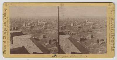 Sztereográfia a víztoronytól északnyugatra az 1871-es chicagói tűzvész után alkotó: J. H. Abbott