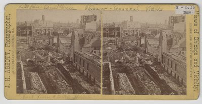 Kilátás a bíróság épületétől keletre az 1871-es chicagói tűzvész után alkotó: J. H. Abbott