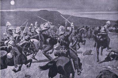 A 19. huszárok holdfényes rohama nr Steenkampsberg, illusztráció az After Pretoria: The Guerilla War című filmből alkotó: J. H. Thorneley