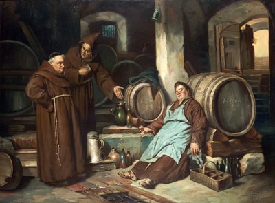 Szerzetesek a pincében, 1873 alkotó: J. Haier