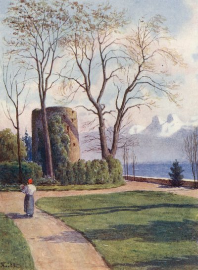 Haldimand-torony, Quchy, Lausanne (színes litográfia) alkotó: J. Hardwicke Lewis