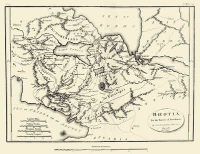 Az ókori Boiotia térképe alkotó: J. J. Barthélemy