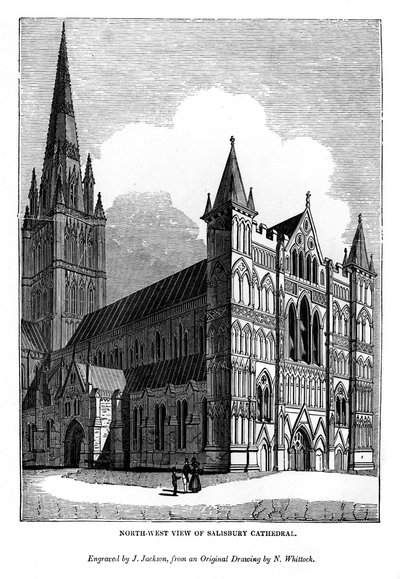 Salisbury katedrális északnyugati nézete, 1843 alkotó: J. Jackson