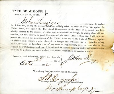 John Leuziger, Missouri, St.Louis megye hűségesküje alkotó: J. Leuziger