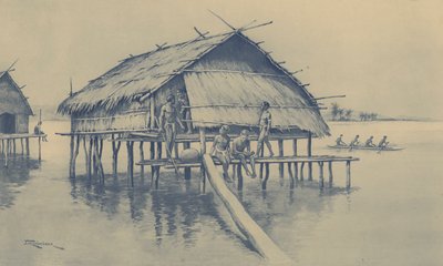 Új-Guinea tengeri faluja (litho) alkotó: J. Macfarlane
