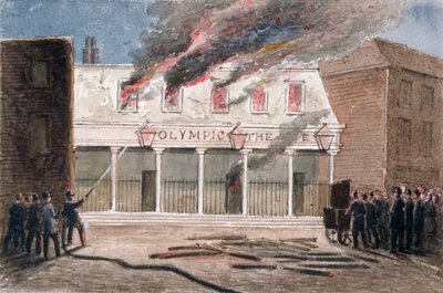 Tűz az Olimpiai Színházban, Wych Street, Westminster, London, 1849 alkotó: J Maund